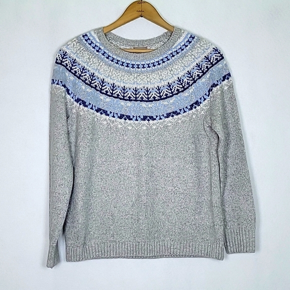 Chico's Sweaters - Chico's Grey Blue Fair Isle Sweater Size Small S
